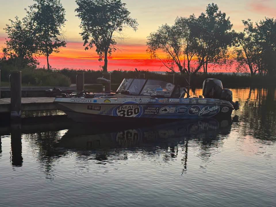 Burnsies Guide Service fishing boat at the dock at sunrise